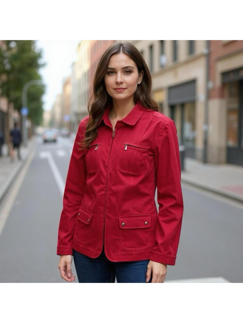 Chico's Red Zip-Up Utility Jacket with Snap Pockets 2X